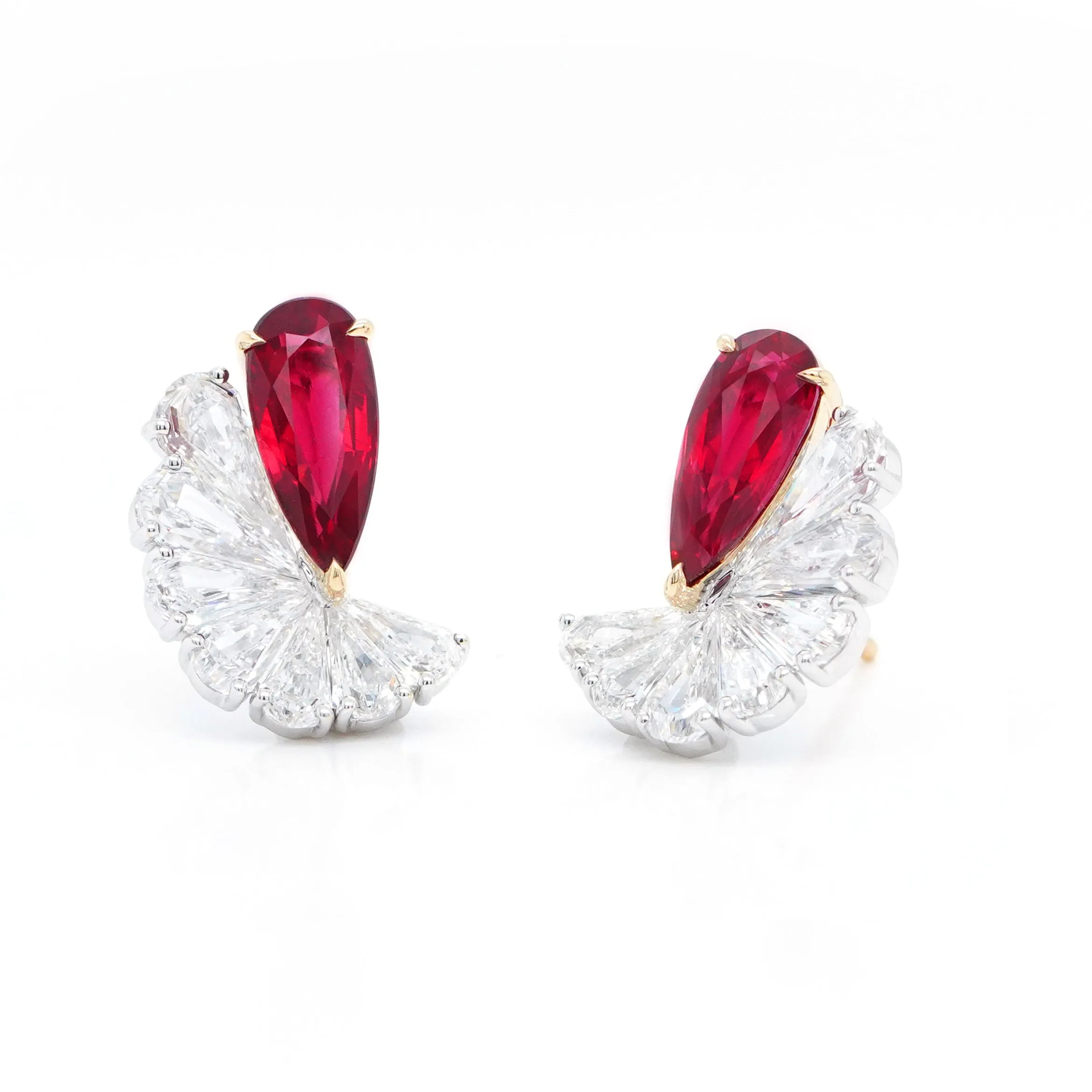 1.582 / 1.514 cts Pear Shape Ruby with Diamond Earrings