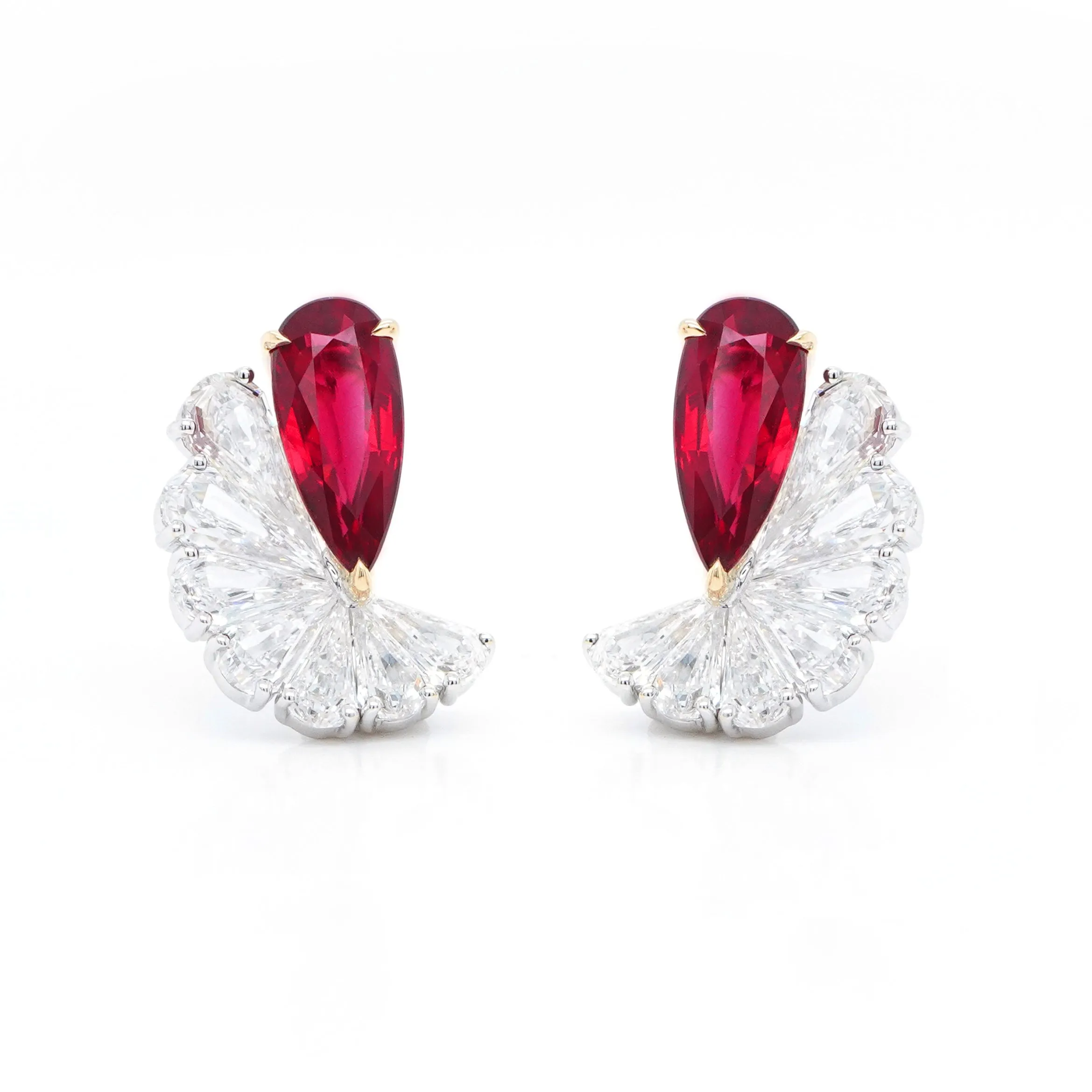 1.582 / 1.514 cts Pear Shape Ruby with Diamond Earrings