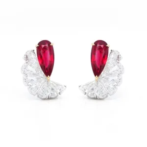 1.582 / 1.514 cts Pear Shape Ruby with Diamond Earrings