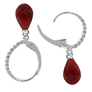 17.7 Carat 14K Solid White Gold Leverback Earrings Diamond Ruby