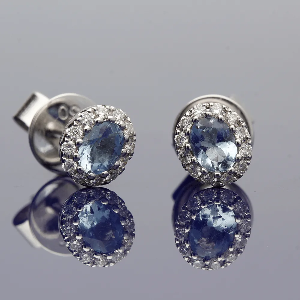 18ct White Gold Aquamarine and Diamond Earrings