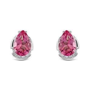 18ct White Gold Pear Cut Pink Topaz & Diamond Stud Earrings