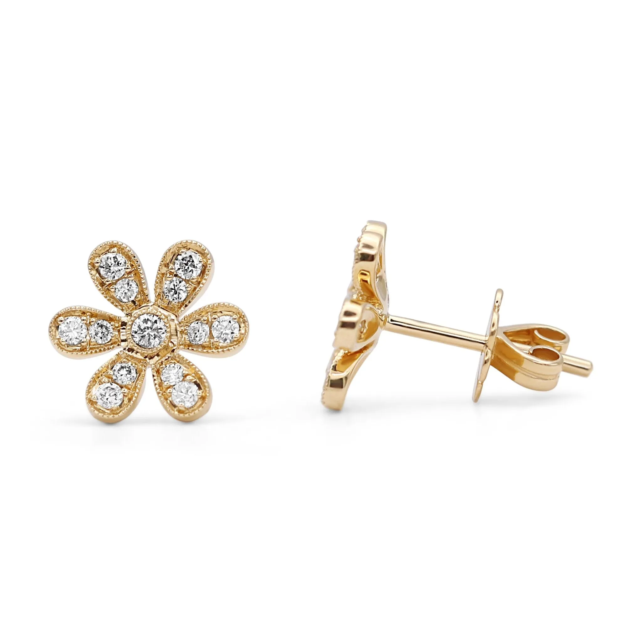 18ct Yellow Gold Diamond Flower Stud Earrings