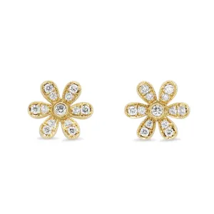 18ct Yellow Gold Diamond Flower Stud Earrings