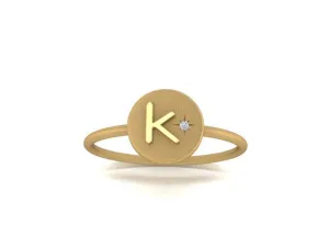 18K Gold Initial Ring w/ Diamond