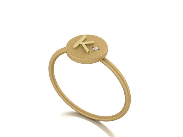 18K Gold Initial Ring w/ Diamond