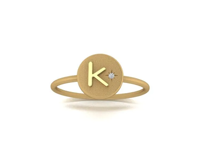 18K Gold Initial Ring w/ Diamond