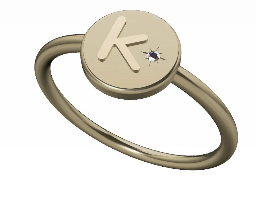 18K Gold Initial Ring w/ Diamond