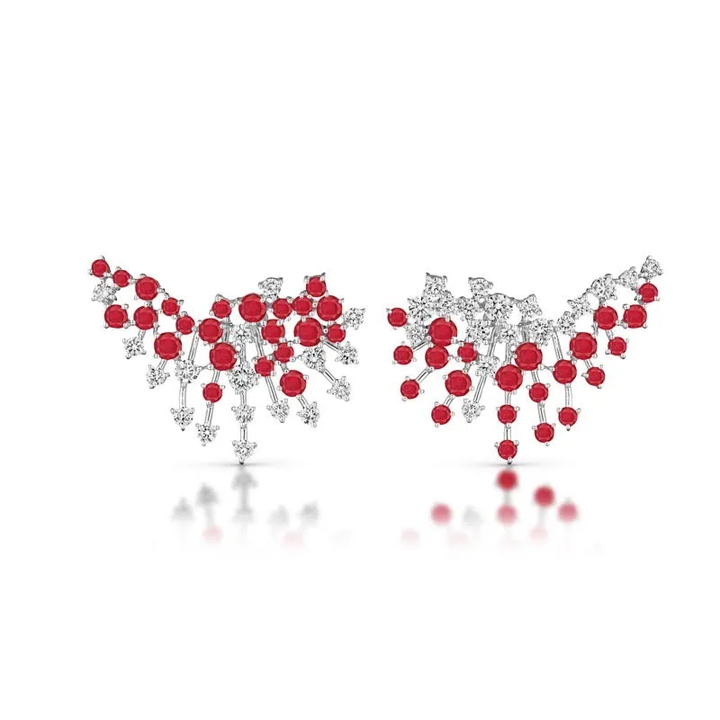 18k Luminus White Gold Earring With 1.51 Cts Vs-Gh Diamonds  And Ruby