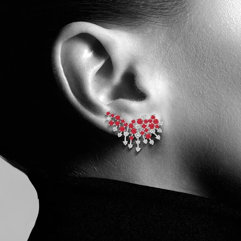 18k Luminus White Gold Earring With 1.51 Cts Vs-Gh Diamonds  And Ruby