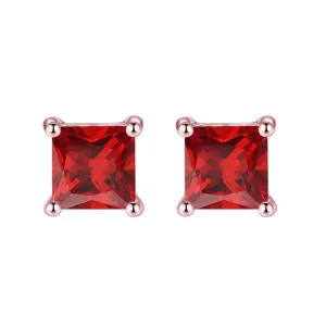 18k Rose Gold 1/2 Ct Ruby Princess Cut Stud Earrings 6mm Plated