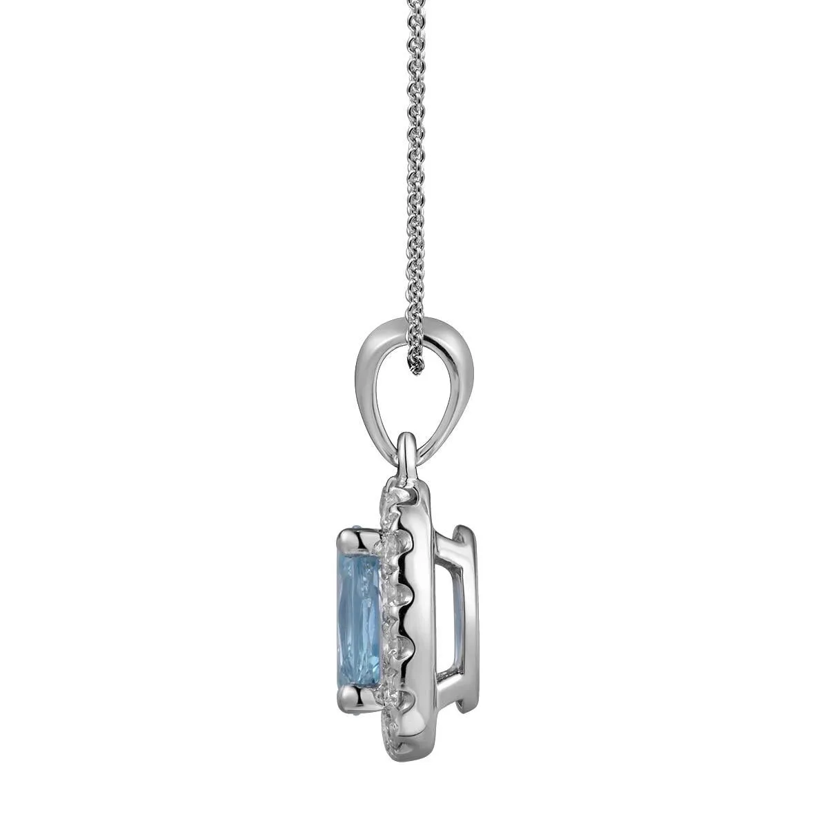 18K White Gold Oval Aquamarine with Diamond Halo Pendant