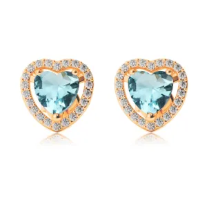 18k Yellow Gold Plated 2 Ct Created Halo Heart Aquamarine Stud Earrings