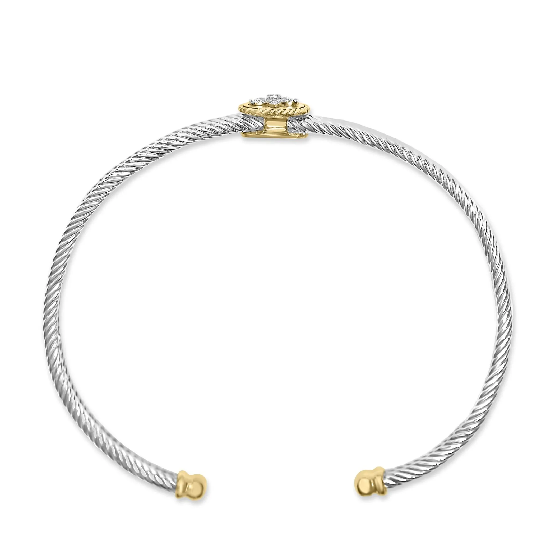 18K Yellow Gold Plated .925 Sterling Silver Diamond Accent  and Fleur Di Lis Medallion Bangle Bracelet (I-J Color, SI1-SI2 Clarity) - 7.25 Inches