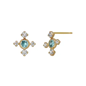 18K/10K Yellow Gold Blue Zircon Stud Earrings