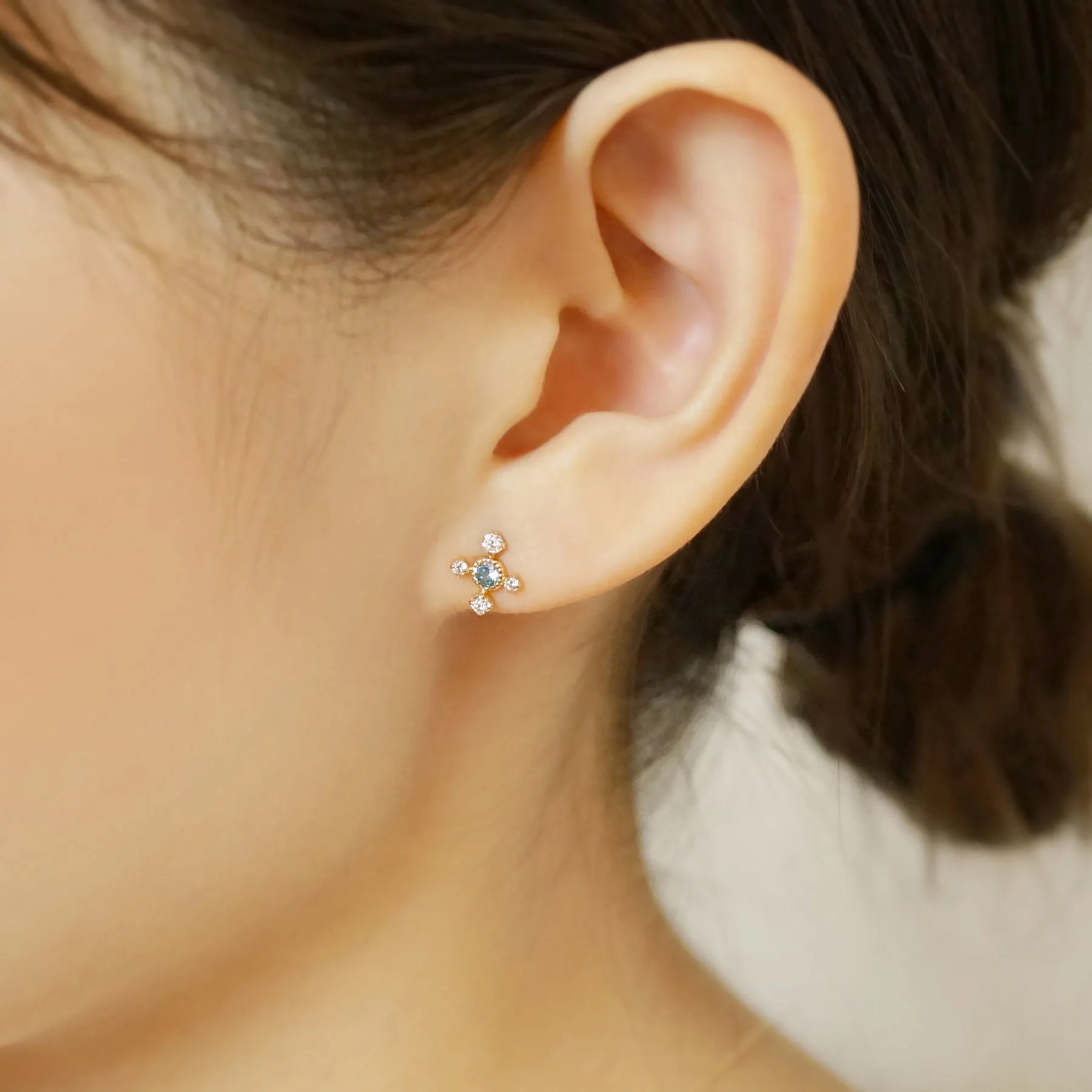 18K/10K Yellow Gold Blue Zircon Stud Earrings