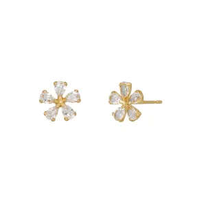 18K/10K Yellow Gold White Topaz Flower Earrings