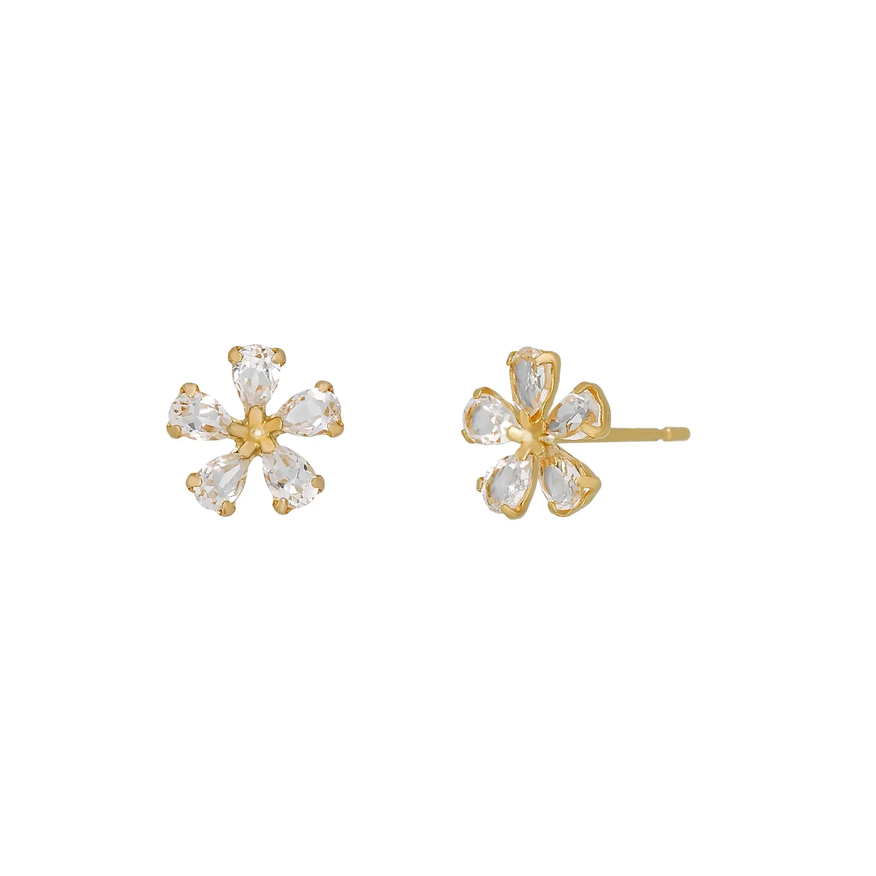 18K/10K Yellow Gold White Topaz Flower Earrings