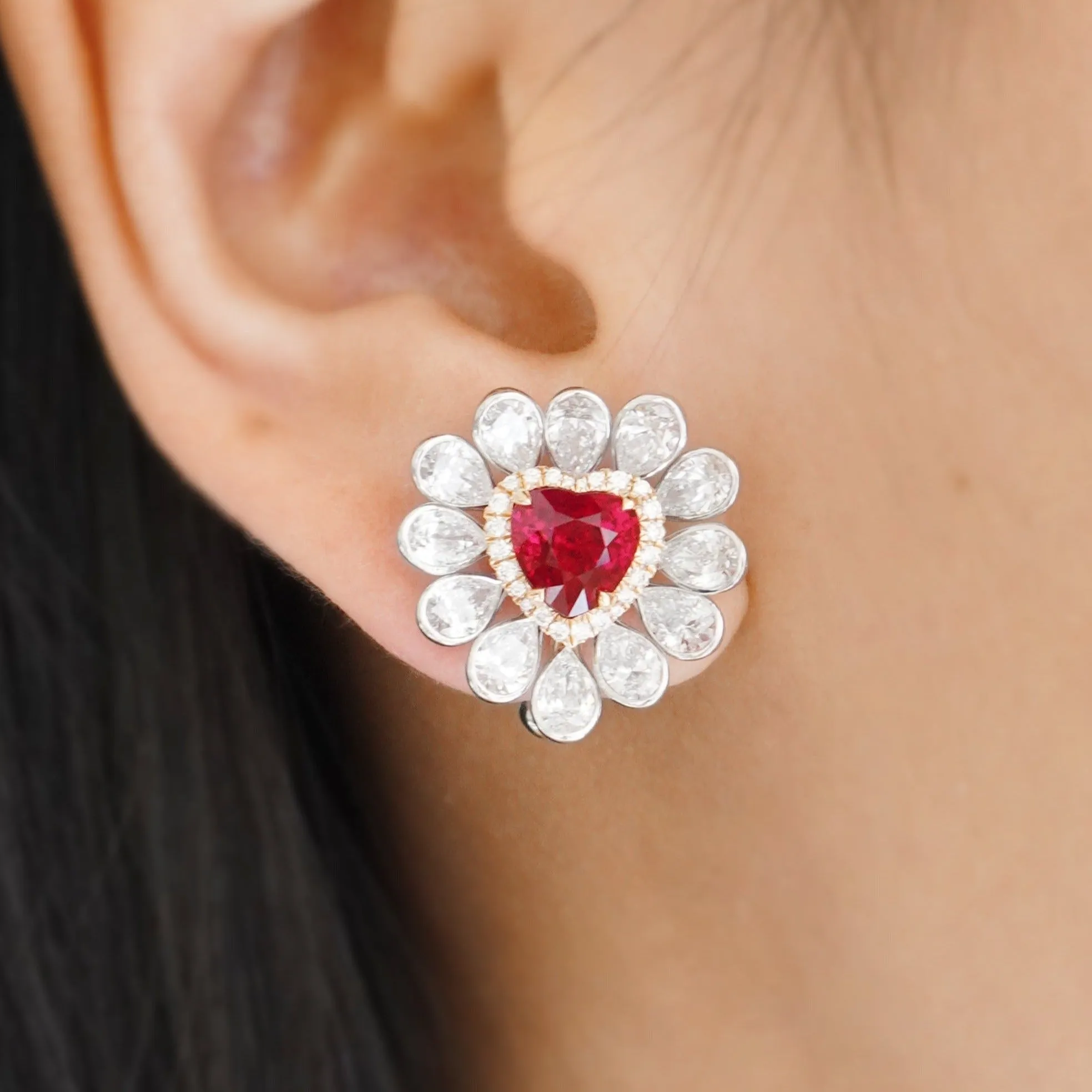 2.01 / 2.00 cts Minor Oil Burmese Ruby with Diamond Earrings (ENQUIRE)