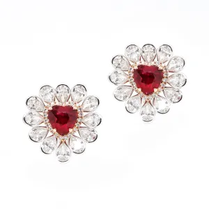 2.01 / 2.00 cts Minor Oil Burmese Ruby with Diamond Earrings (ENQUIRE)