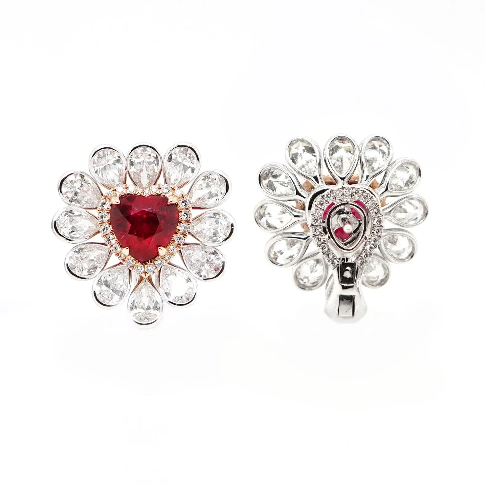 2.01 / 2.00 cts Minor Oil Burmese Ruby with Diamond Earrings (ENQUIRE)