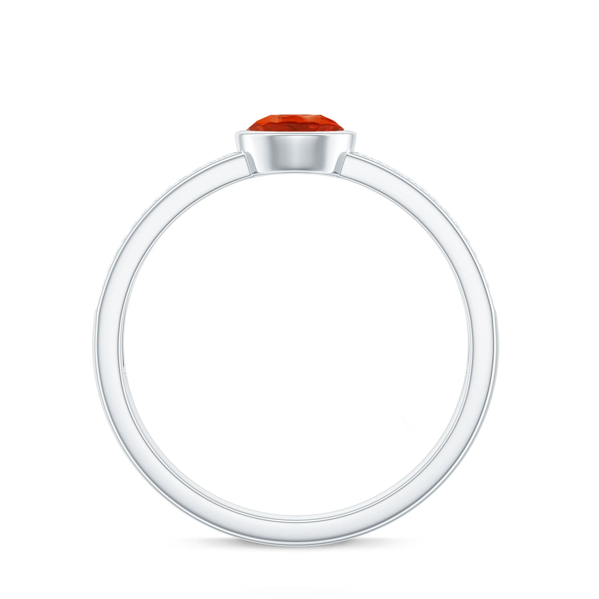 3/4 CT Round Shape Fire Opal Engagement Ring with Diamond
