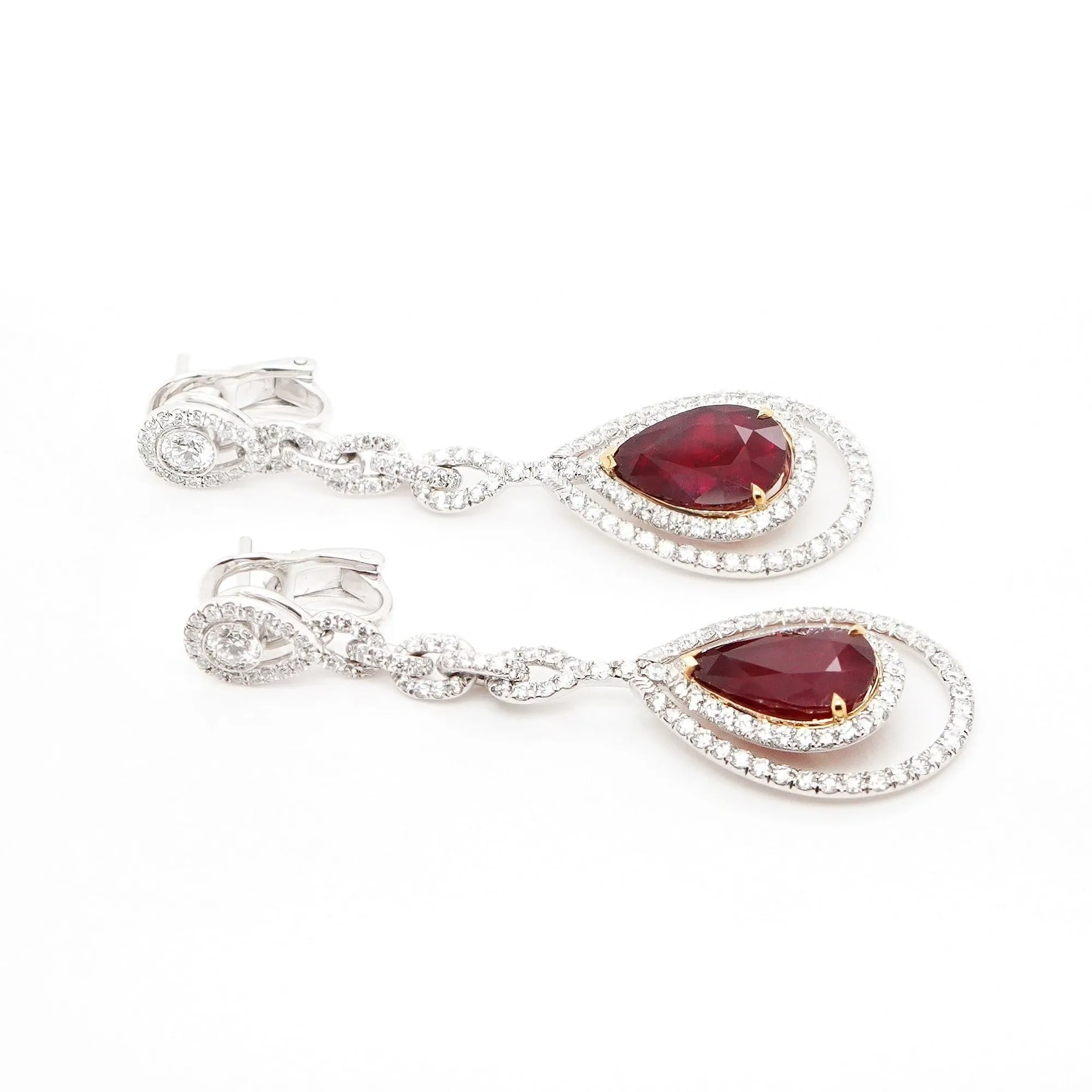 4.142 / 3.229 cts Burmese Ruby with Diamond Earrings