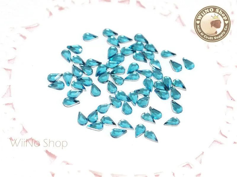 5 x 3mm Blue Aquamarine Drop Flat Back Acrylic Rhinestone Nail Art - 100 pcs