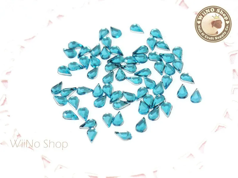 5 x 3mm Blue Aquamarine Drop Flat Back Acrylic Rhinestone Nail Art - 100 pcs