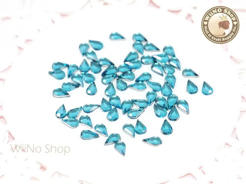 5 x 3mm Blue Aquamarine Drop Flat Back Acrylic Rhinestone Nail Art - 100 pcs