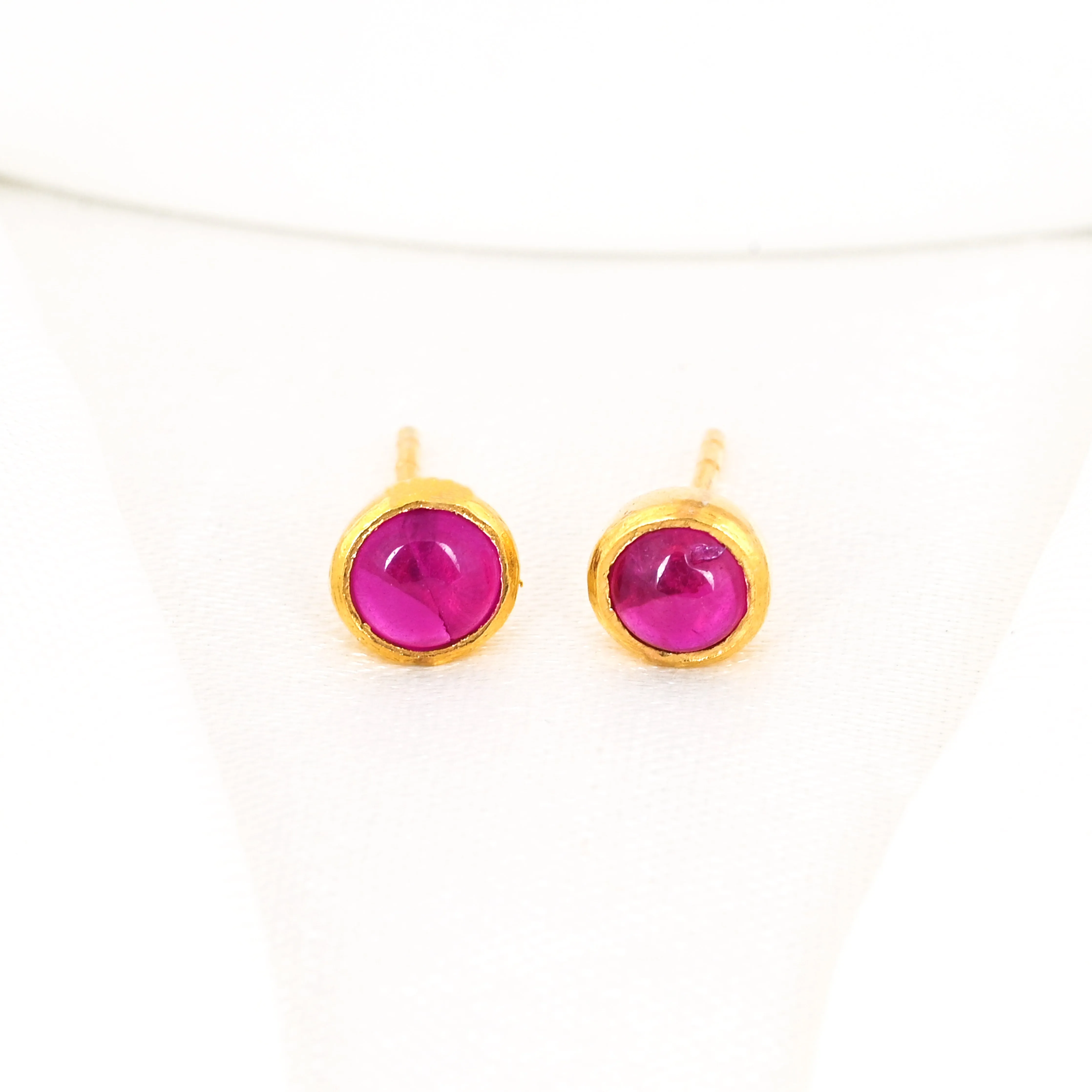 5mm Ruby Gems Gold Stud Earrings for Women