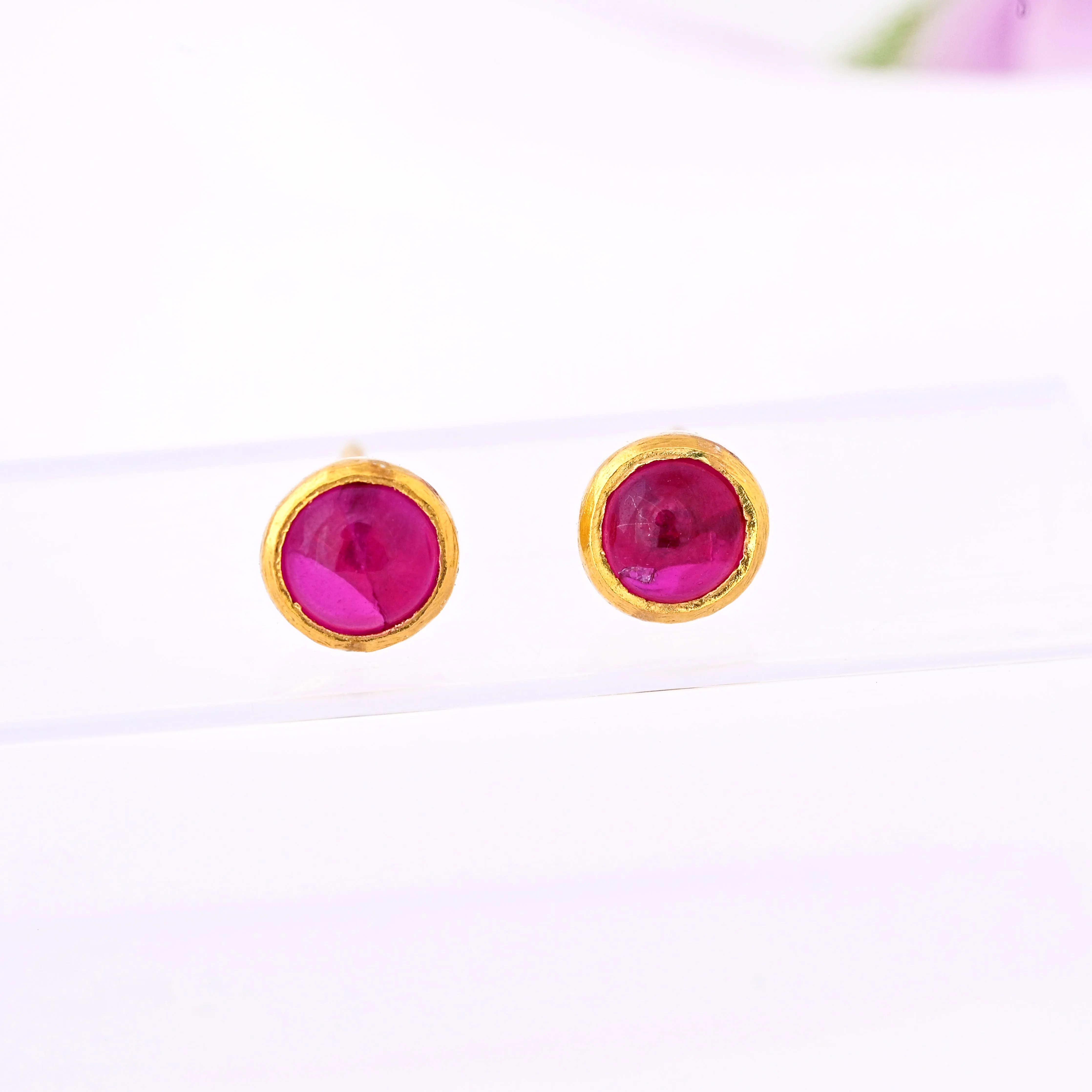 5mm Ruby Gems Gold Stud Earrings for Women