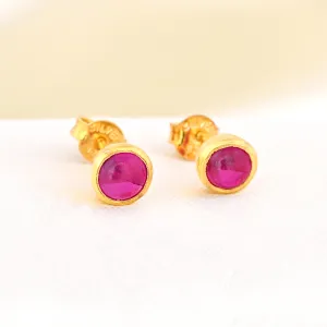 5mm Ruby Gems Gold Stud Earrings for Women