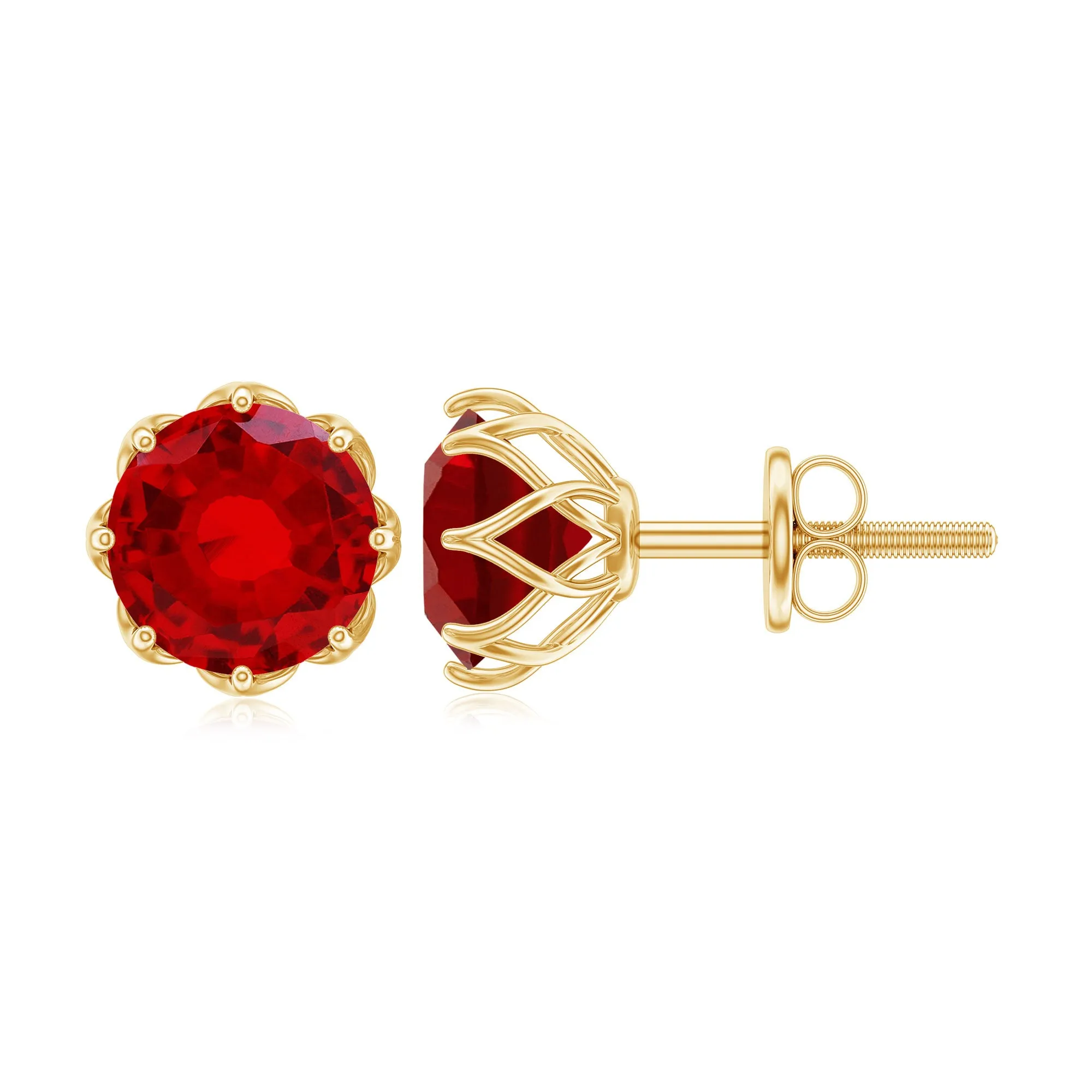 6 MM Decorative Created Ruby Solitaire Stud Earrings