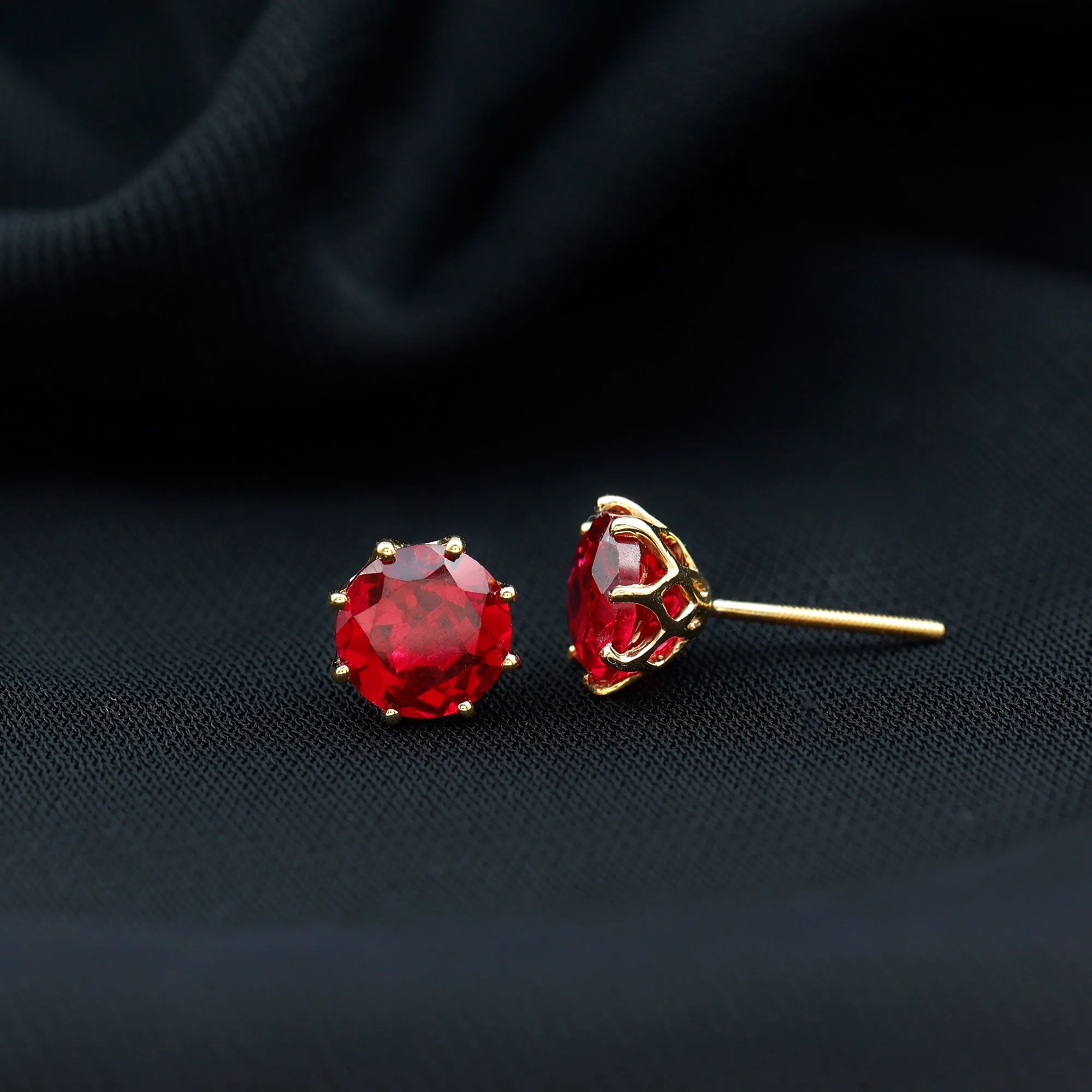 6 MM Decorative Created Ruby Solitaire Stud Earrings