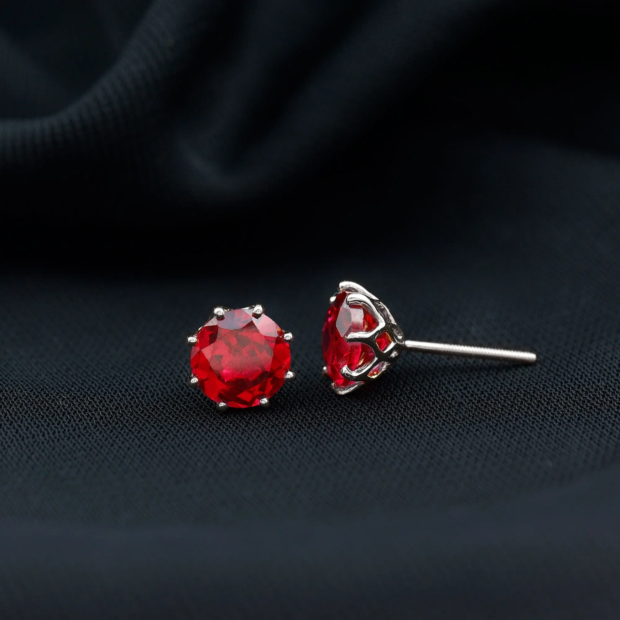 6 MM Decorative Created Ruby Solitaire Stud Earrings