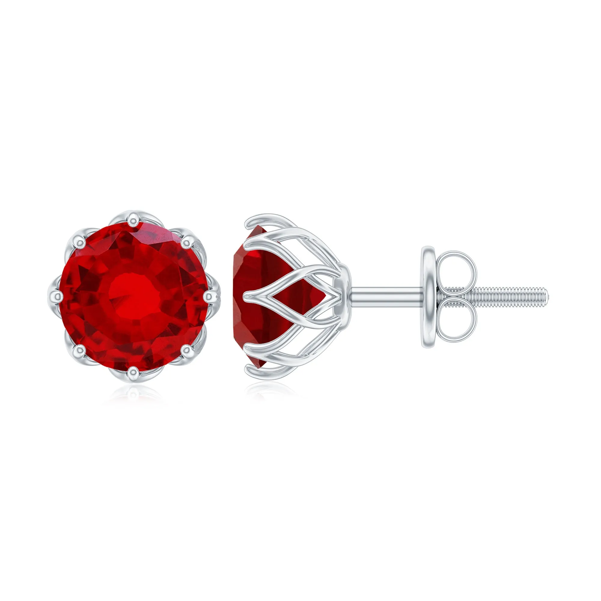 6 MM Decorative Created Ruby Solitaire Stud Earrings