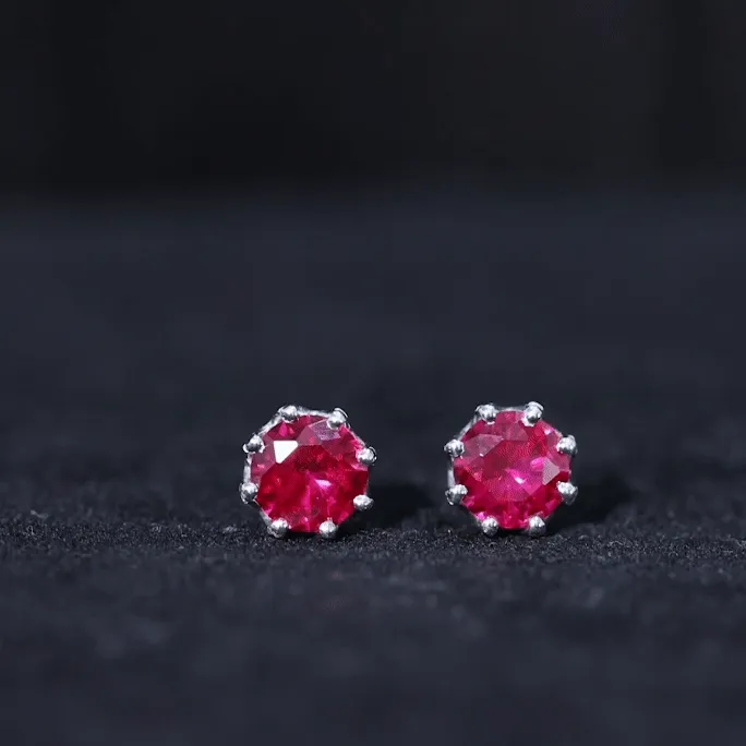 6 MM Decorative Created Ruby Solitaire Stud Earrings