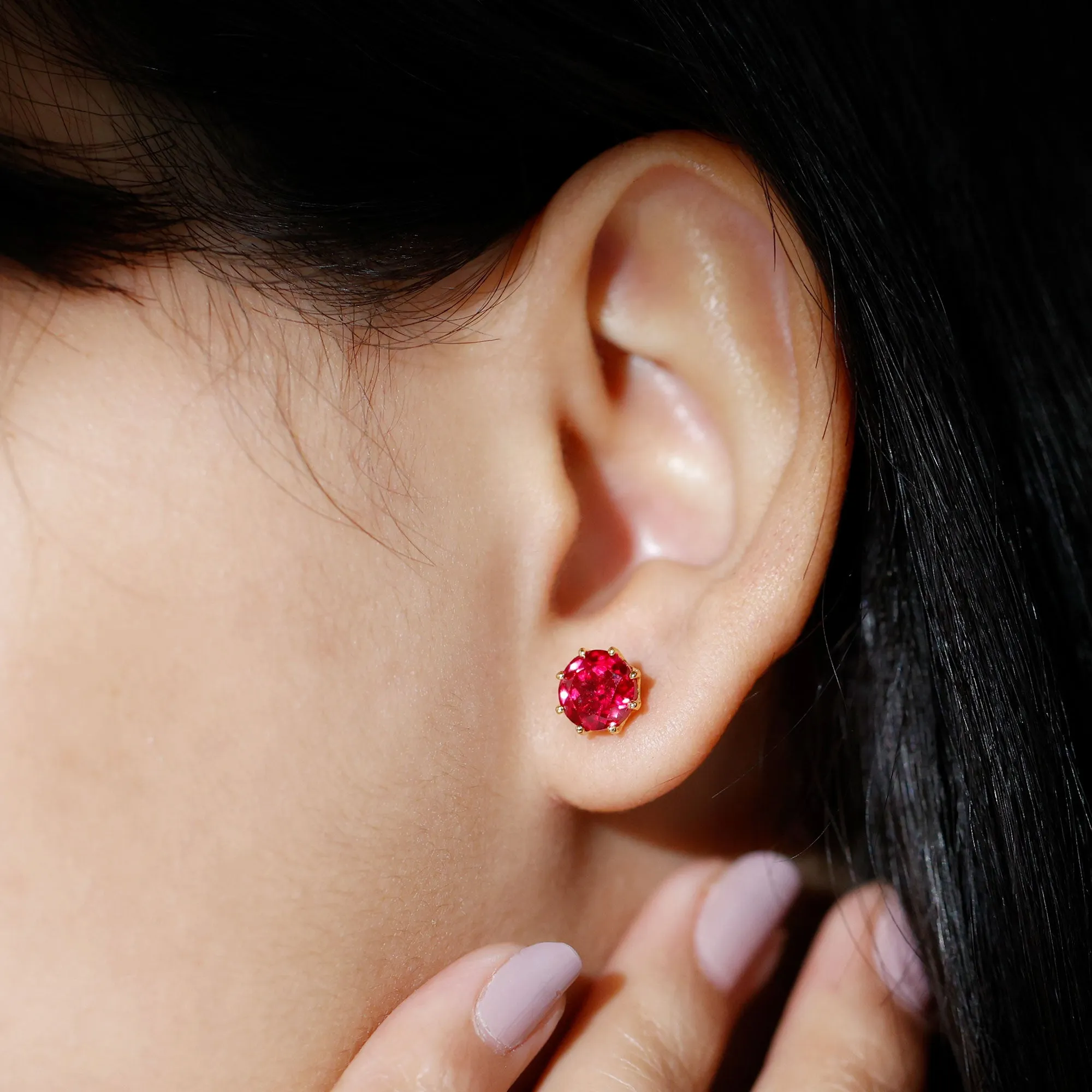 6 MM Decorative Created Ruby Solitaire Stud Earrings
