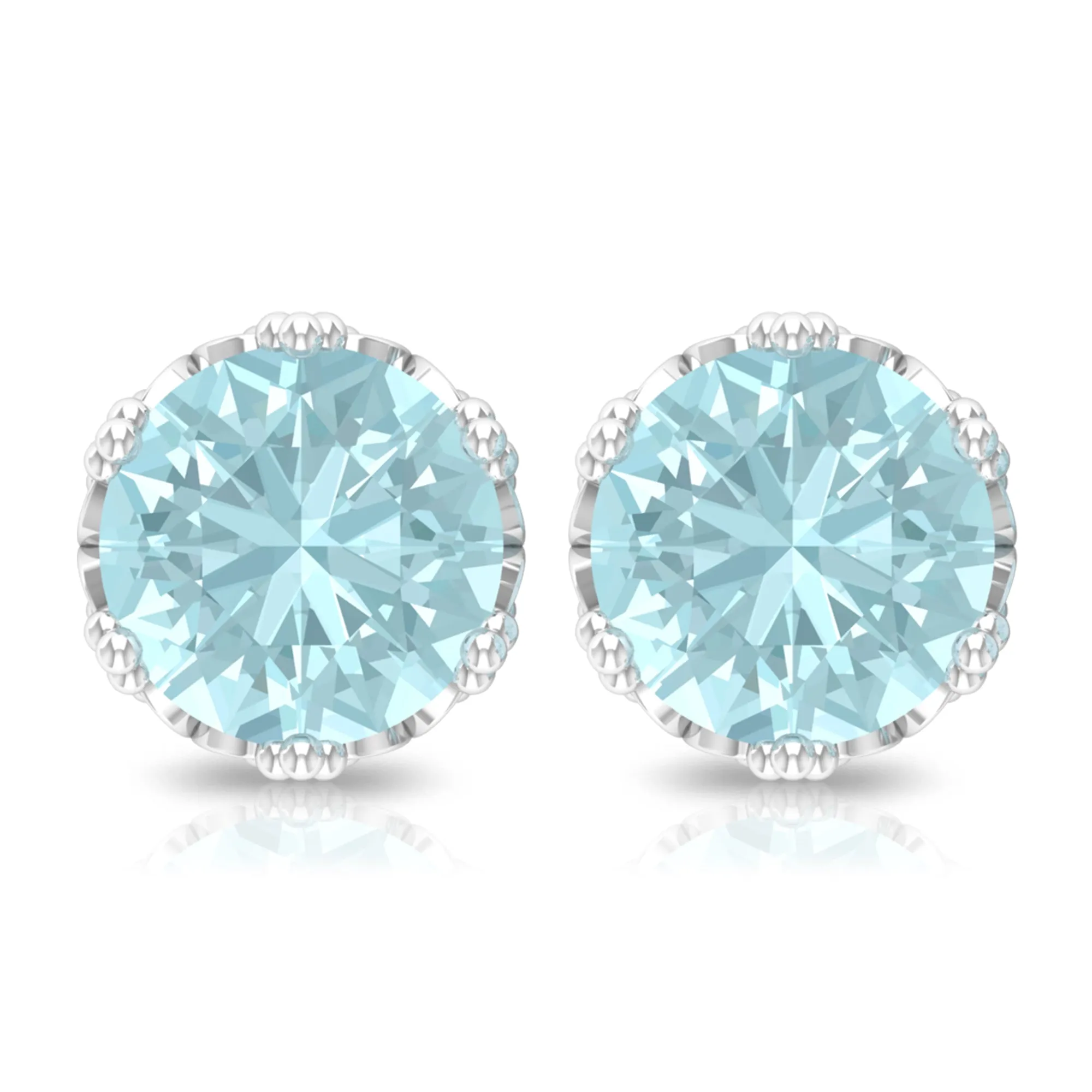 6 MM Sky Blue Topaz Solitaire Crown Stud Earrings