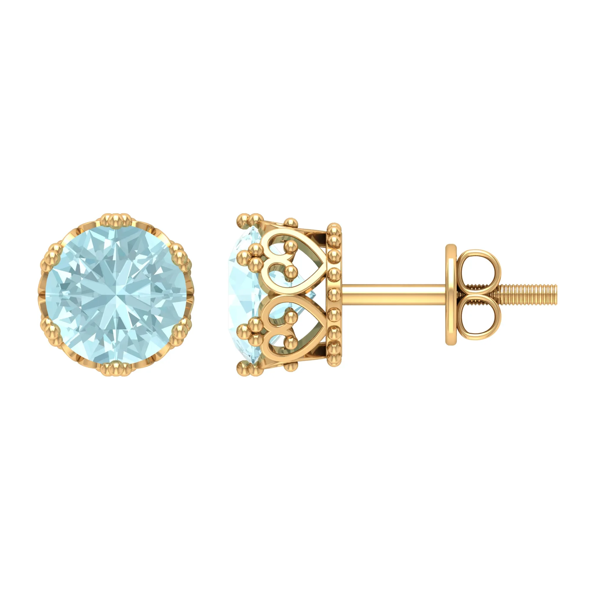 6 MM Sky Blue Topaz Solitaire Crown Stud Earrings