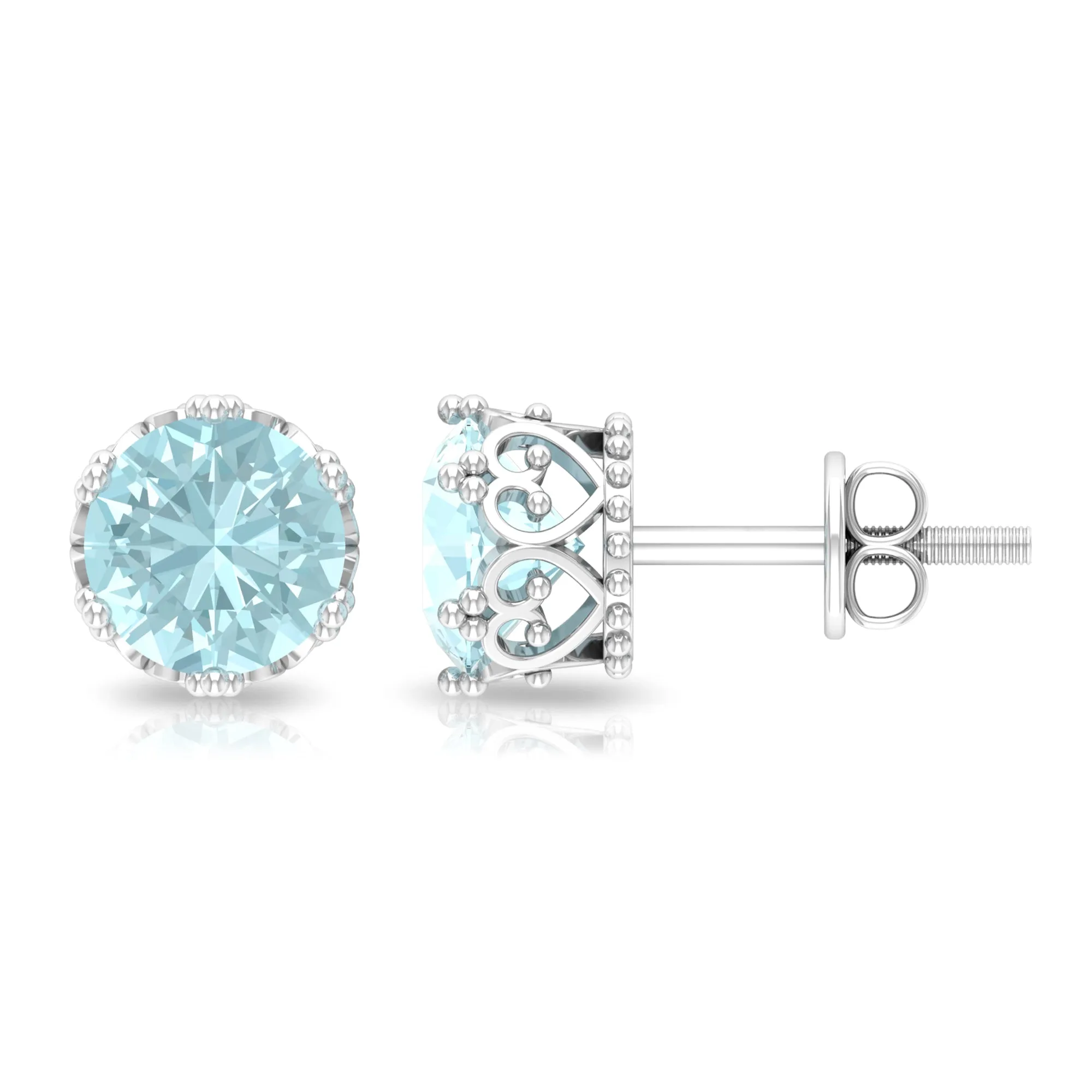 6 MM Sky Blue Topaz Solitaire Crown Stud Earrings