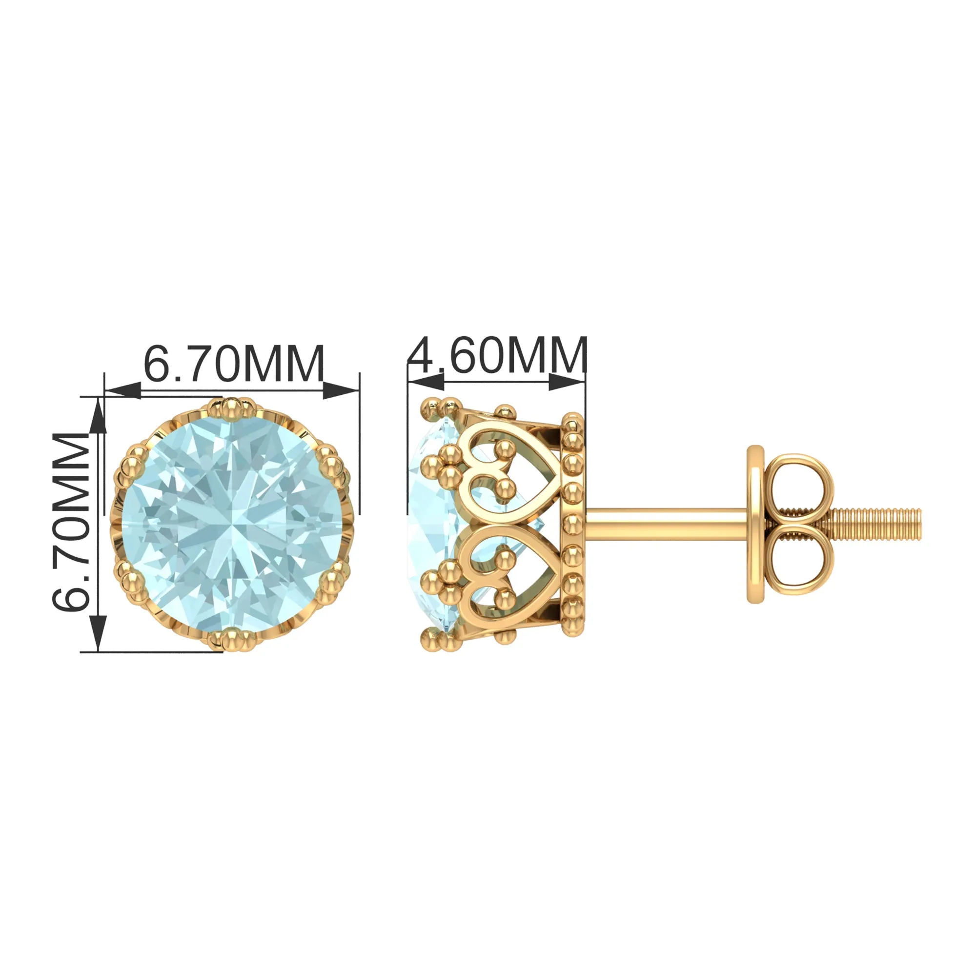 6 MM Sky Blue Topaz Solitaire Crown Stud Earrings