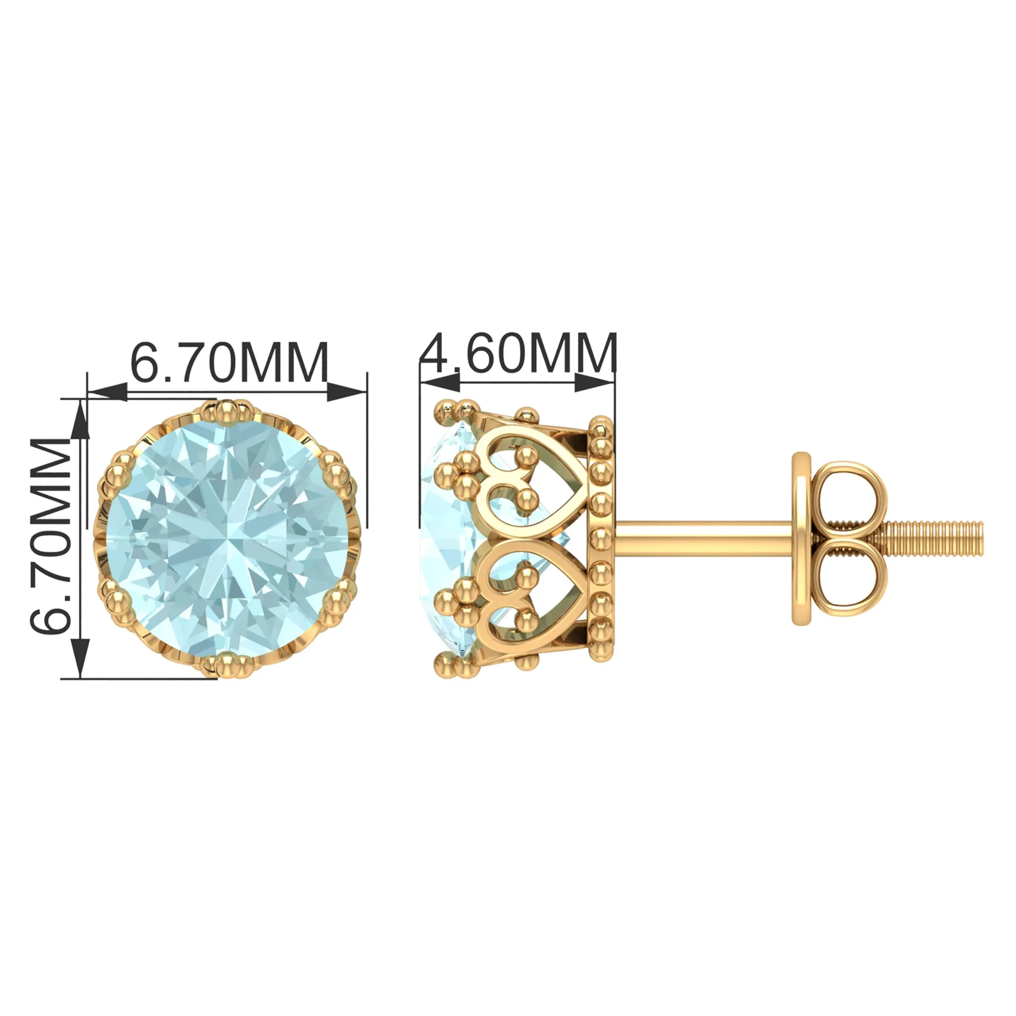 6 MM Sky Blue Topaz Solitaire Crown Stud Earrings