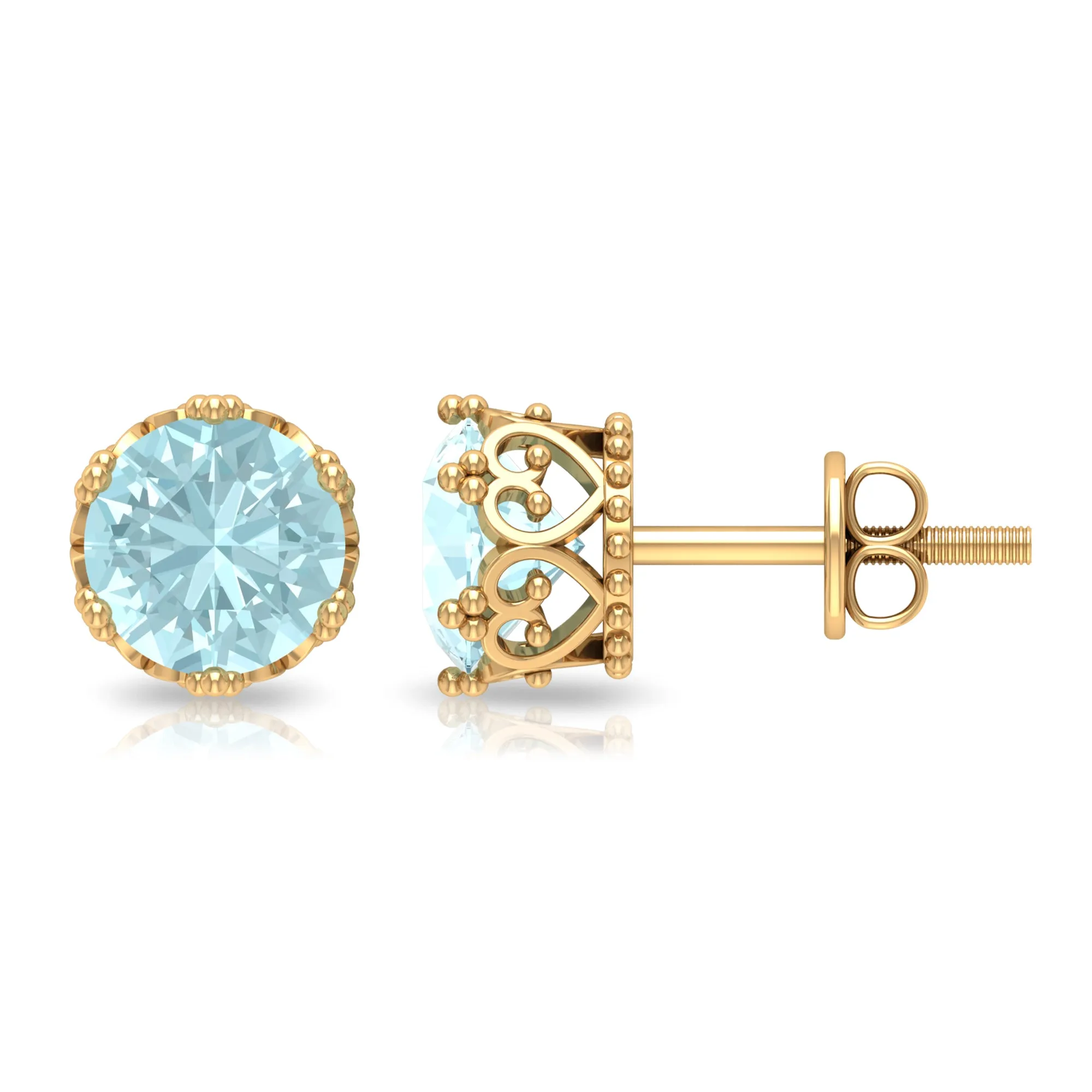 6 MM Sky Blue Topaz Solitaire Crown Stud Earrings
