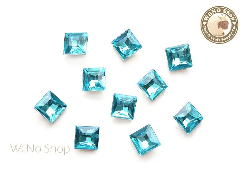 8mm Blue Aquamarine Square 3D Point Back Acrylic Rhinestone - 15 pcs