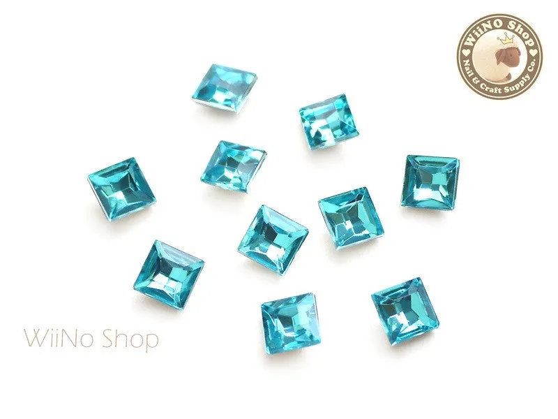8mm Blue Aquamarine Square 3D Point Back Acrylic Rhinestone - 15 pcs