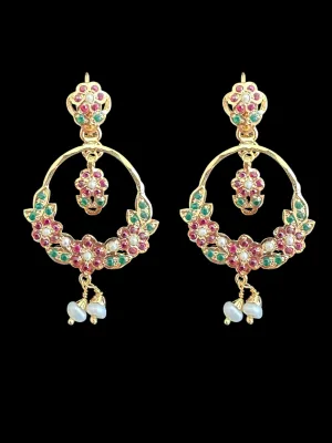 92.5 silver gold plated Chandbali earrings in ruby emerlad  ( READY TO SHIP )