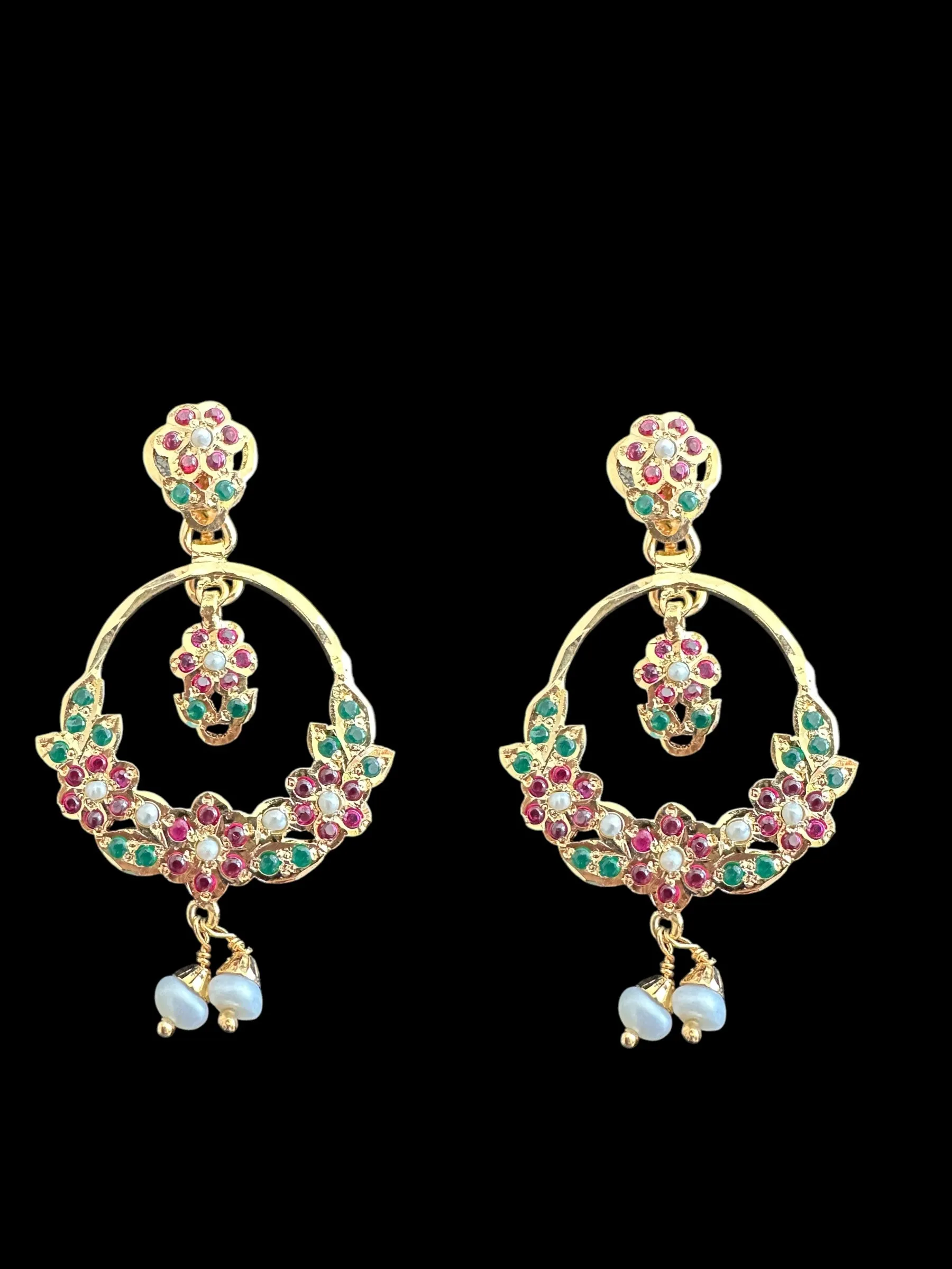 92.5 silver gold plated Chandbali earrings in ruby emerlad  ( READY TO SHIP )
