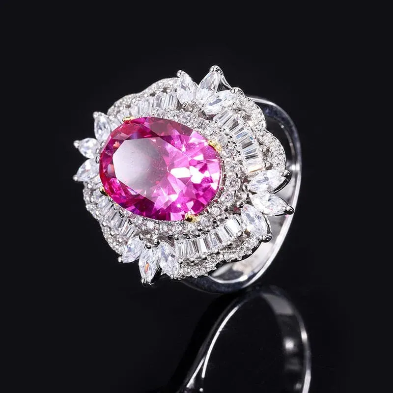 925 Silver Imitation Ruby Vintage Pendant Ring Set MSN110814